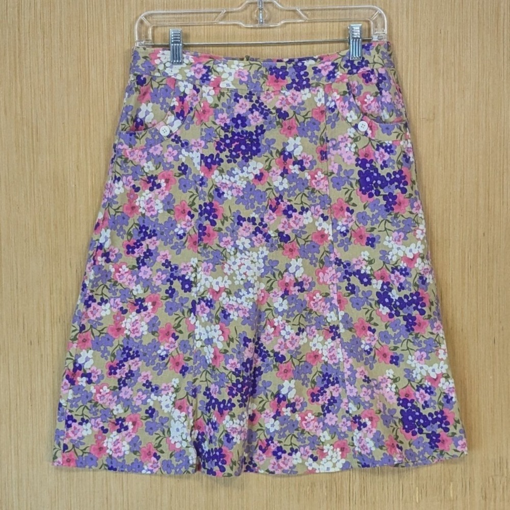 Christopher & Banks Skirt Womens 4 Petite Floral Linen Blend Feminine Cottage‎